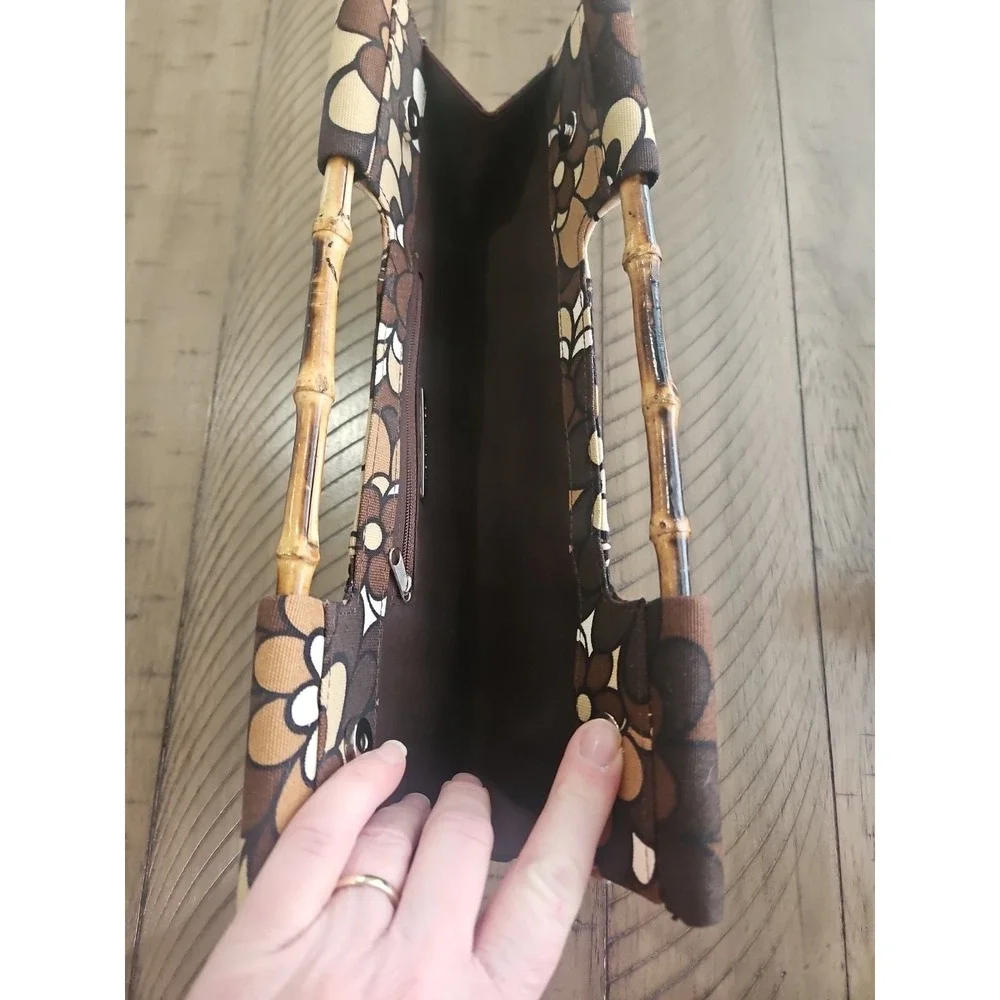 The Limited Handbag Neutral Sequin Floral Clutch Bamboo Handles Mod Chic Coastal - Picture 12 of 16